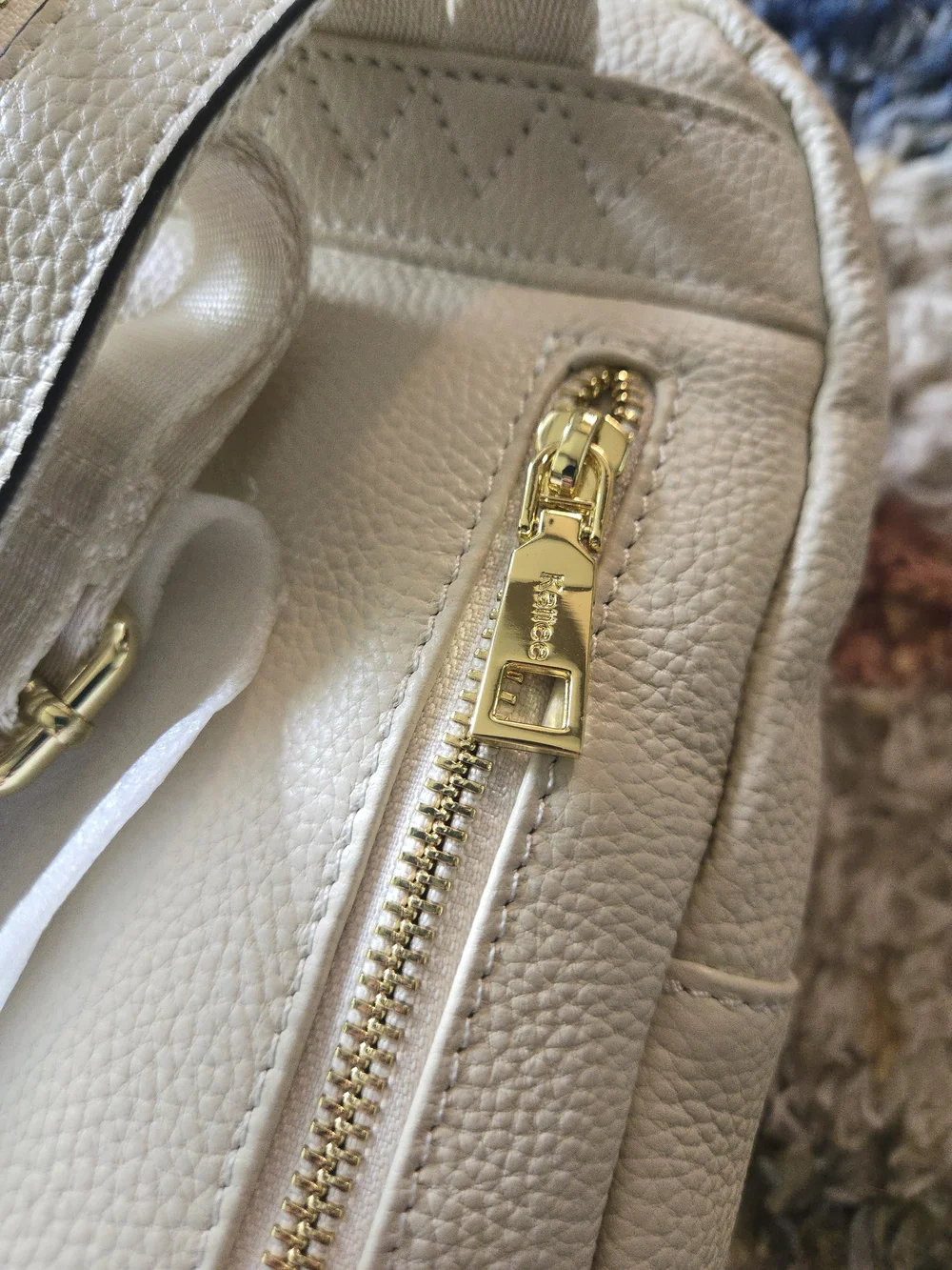 Cream Leather Crossbody Sling Bag - Women